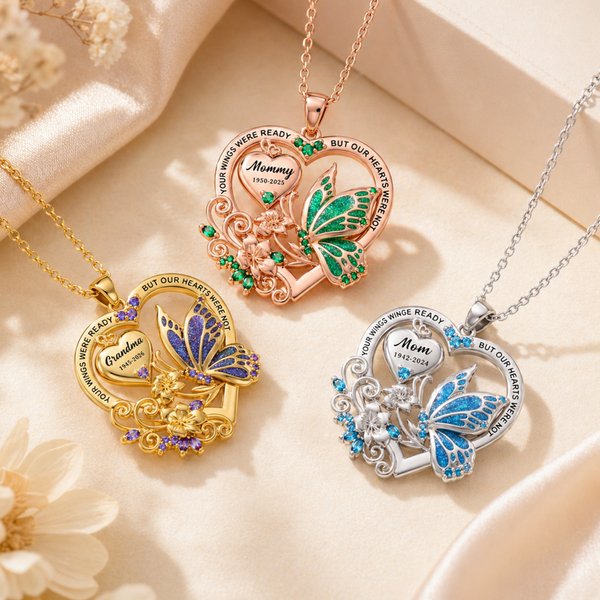Collana personalizzata di pietre di nascita a farfalla con nome inciso Gioielli delicati Ricordo Memorial Sympathy Regalo per la festa della mamma per le donne