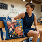 Personalized Cartoon Basketball Character Graffiti Design Soft Throw Pillow Cover with Name Home Decor Game Day Team Gift for Basketball Player Lover