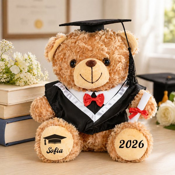 Personalized Graduation Cap Bachelor's Gown Plush Stuffed Teddy Bear with Year and Name Graduation Party Ceremony Gift for Graduates