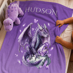 Personalized Dragon Birthstone Soft Throw Blanket with Name Home Decor Birthday Party Gift for Dragon Lovers Friends
