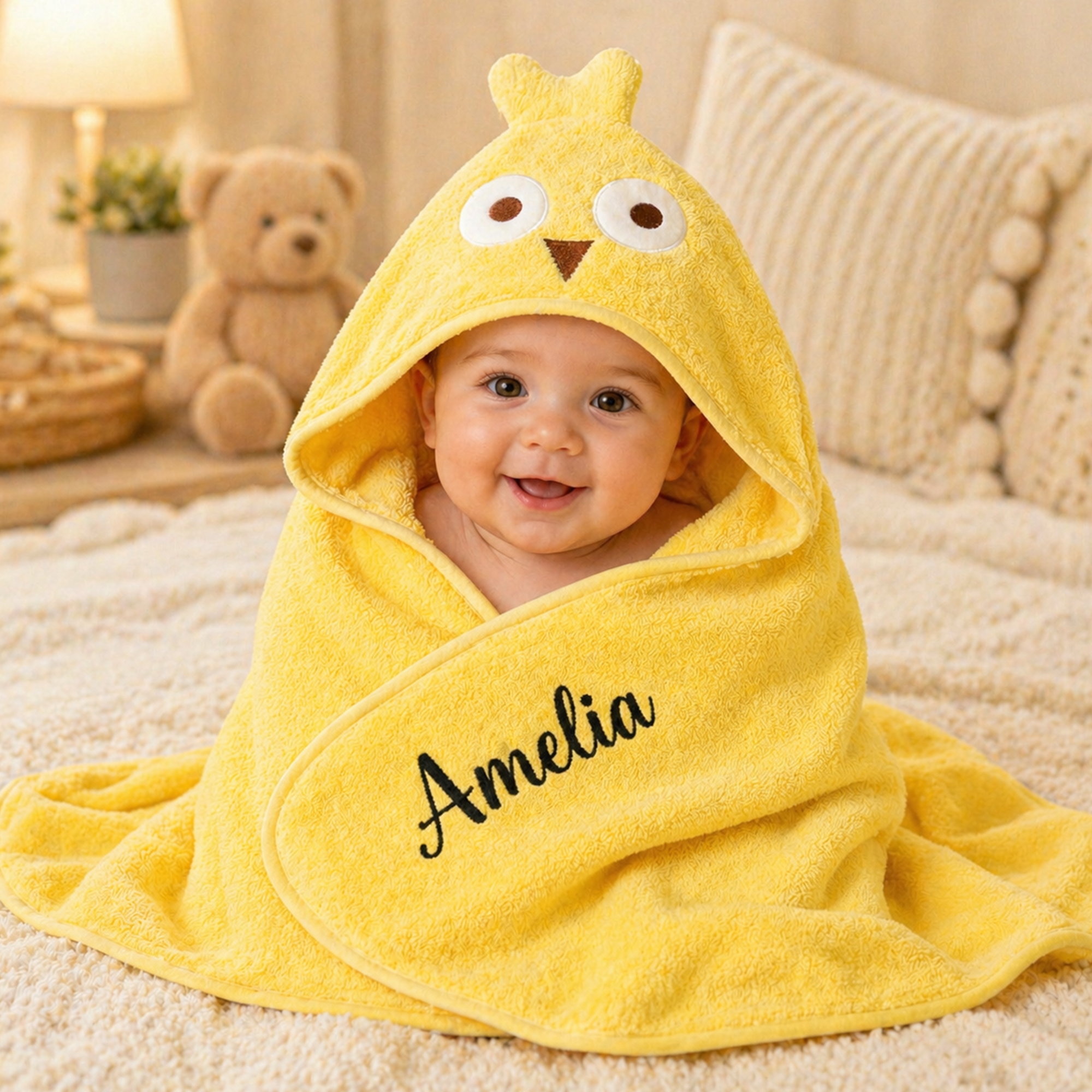 Personalisierte niedliche Tier-Babydecke mit Namen Stickerei weiches Kapuzenhandtuch Baby Geburt Geburtstag Geschenk für Neugeborene Babys