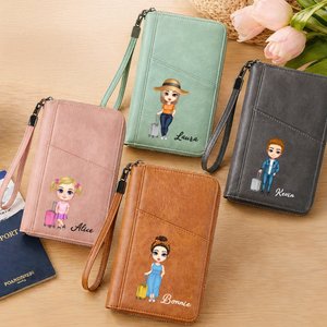 Portapassaporto portatile personalizzato in pelle PU con cinturino, personaggio e nome personalizzati, regalo di compleanno per gli amanti dei viaggi