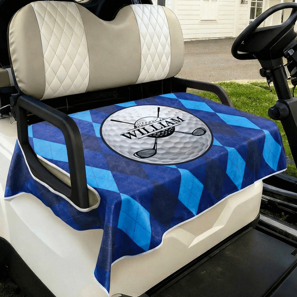 Personalized Golf Elements Diamond Argyle Golf Cart Seat Cover with Name Summer Hot UV Protection Seat Protector Birthday Gift for Golf Lovers Golfers