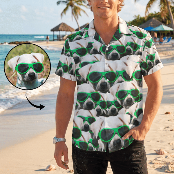 Personalised Hawaiian Style Funny Face Photos Soft Breathable Short-Sleeved Shirt Summer Travel Anniversary Birthday Gift for Kid Family Pet Lover