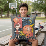 Personalized Cartoon Basketball Character Graffiti Design Soft Throw Pillow Cover with Name Home Decor Game Day Team Gift for Basketball Player Lover