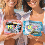 Bolsa de Maquillaje Personalizada Efecto Floral Artístico Diseño Transparente con Nombre Esencial de Viaje Fiesta en la Playa Regalo de Cumpleaños para Mujer Niña