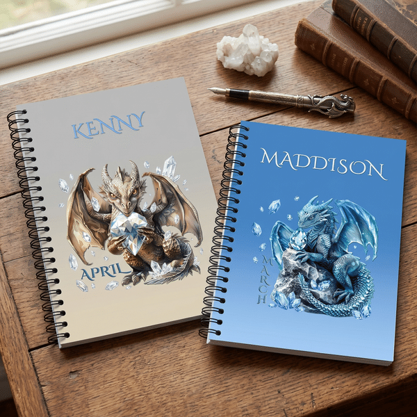 Personalised Dragon Birthstone Spiral A5 Notebook with Name Daily Use Birthday Party Gift for Dragon Lovers Friends