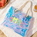 Personalised Holographic Neon Flower Transparent Tote Bag with Name Mother's Day Party Gift for Moms Besties