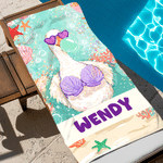 Personalised Raccoon Goose Summer Vibes Quick Dry Beach Towel with Name Outdoor Beach Party Essential Birthday Gift for Best Friend Mom Sister