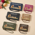 Personalized Highland Cow Family PU Leather Tri-Fold Wallet with Wrist Strap Title and Name Mother's Day Gift for Mom Grandmother