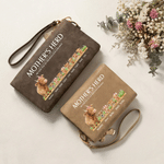 Personalized Highland Cow Family PU Leather Tri-Fold Wallet with Wrist Strap Title and Name Mother's Day Gift for Mom Grandmother