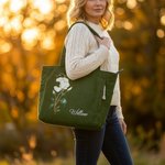 Bolso tote de pana personalizado con flor de nacimiento y nombre gran capacidad para uso diario oficina y viajes regalo de cumpleaños para mujeres