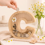 Personalised Birth Flower Initial Piggy Bank with Name Birthday Children's Day Gift for Kids Girls Boys