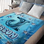 Coperta personalizzata Ocean Shark con nome e iniziali, decorazione per la casa, uso quotidiano, regalo di compleanno per bambini.