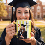 Personalized Striped Graduation Photo 11 oz / 15 oz Ceramic Mug with Name and Handle Graduation Party Anniversary Gift for Graduates