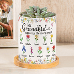Personalized Crystal-Style Birth Flower Ceramic Planter Pot with Name and Bamboo Tray Home Decor Mother's Day Gift for Mom Grandma