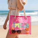 Personalised Holographic Neon Flower Transparent Tote Bag with Name Mother's Day Party Gift for Moms Besties