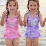 Personalized Cartoon Mermaid Scales One-Piece Swimsuit with Initial and Name Swim Sandbeach Essentials Summer Vocation Birthday Gift for Girls