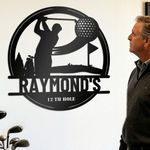 Personalised Black Golf Player Swing Pattern Metal Sign with Name and Text Home Decor Daily Use Birthday Gift for Golf Lovers