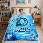 Coperta personalizzata Ocean Shark con nome e iniziali, decorazione per la casa, uso quotidiano, regalo di compleanno per bambini.