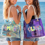 Personalised Holographic Neon Flower Transparent Tote Bag with Name Mother's Day Party Gift for Moms Besties