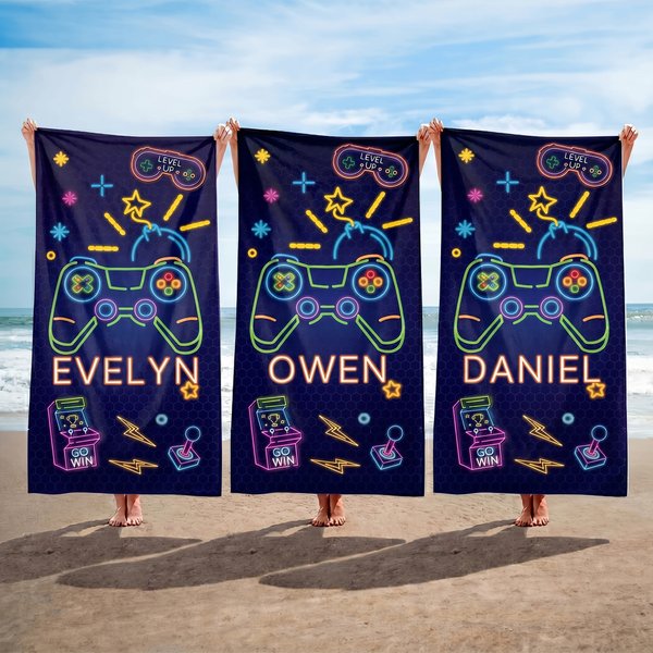 Personalisierte fett Neon-Gaming-Grafik schnell trocknen überdimensioniert Strandtuch mit Namen Sommer Urlaub Strand Party Geburtstag Geschenk Gamers Kinder