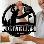 Personalised Black Golf Player Swing Pattern Metal Sign with Name and Text Home Decor Daily Use Birthday Gift for Golf Lovers