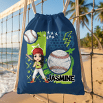 Personalized Multicolour Ball Sports Cartoon Character Drawstring Beach Backpack with Name Beach Party Birthday Gift for Ball Sports Lovers