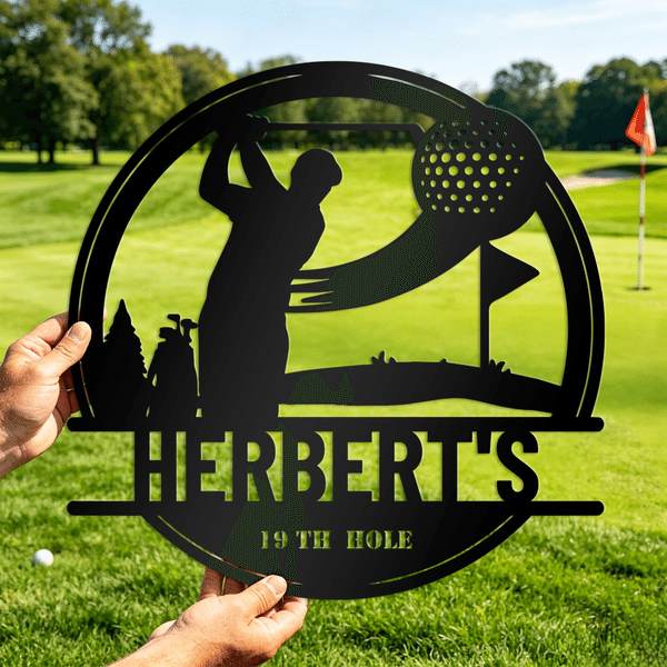 Personalised Black Golf Player Swing Pattern Metal Sign with Name and Text Home Decor Daily Use Birthday Gift for Golf Lovers