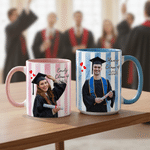 Personalized Striped Graduation Photo 11 oz / 15 oz Ceramic Mug with Name and Handle Graduation Party Anniversary Gift for Graduates