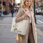 Bolso tote de pana personalizado con flor de nacimiento y nombre gran capacidad para uso diario oficina y viajes regalo de cumpleaños para mujeres