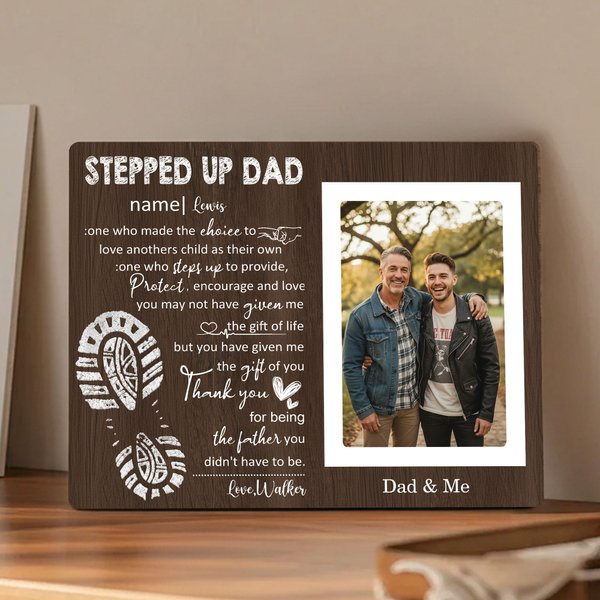 Personalized Stepped Up Dad Photo Frame Ornament with Name and Text Home Decor Father's Day Birthday Gift for Stepdad Family