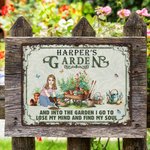 Personalised Garden Theme Cartoon Character Horizontal Metal Sign with Name Garden Door Decor Birthday Gift for Grandma Mom Garden Lover
