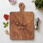 Tabla de cortar embutidos de madera con asa y nombre personalizada Chef Regalo de inauguración de la casa de vacaciones para la familia