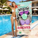 Personalised Raccoon Goose Summer Vibes Quick Dry Beach Towel with Name Outdoor Beach Party Essential Birthday Gift for Best Friend Mom Sister