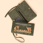 Personalized Highland Cow Family PU Leather Tri-Fold Wallet with Wrist Strap Title and Name Mother's Day Gift for Mom Grandmother
