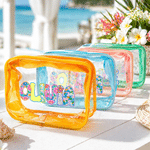 Bolsa de Maquillaje Personalizada Efecto Floral Artístico Diseño Transparente con Nombre Esencial de Viaje Fiesta en la Playa Regalo de Cumpleaños para Mujer Niña