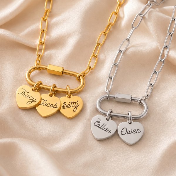Personalized Multiple Heart Name Paper Clip Necklace Exquisite Jewelry Birthday Mother's Day Anniversary Gift for Woman Mom