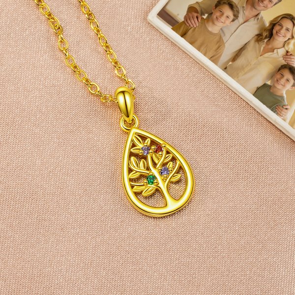 Personalised 1-6 Birthstones Tree of Life Necklace Dainty Jewellery Daily Wear Mother’s Day Gift for Mom Friend