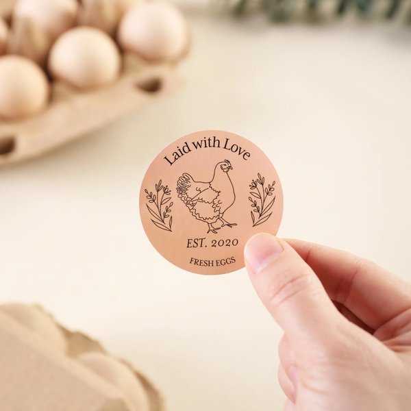 Personalised Pastoral Style Branches and Leaves Chicken Pattern Waterproof Stickers with Name Egg Favor Label for Chicken Farmer