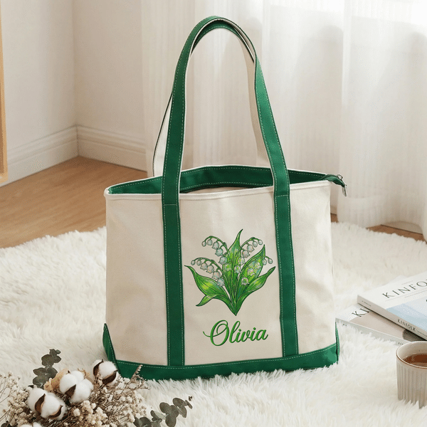 Personalized Birth Flower Large Capacity Tote Bag with Name Mother's Day Birthday Gift for Women Moms