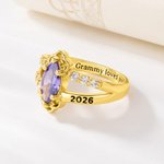 Personalised Birthstone Sterling Silver Ring with Text Dainty Jewellery Anniversary Senior Night Graduation Party Gift for Graduates