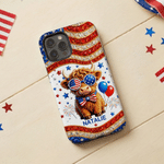 Personalised American Highland Cow Design Phone Case for iphone with Name American Independence Day Gift for Americans