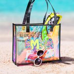 Personlig Floral Letter Holografisk Clear Tote Bag med namn Daglig användning Mors dag Strand Semestergåva för mamma Kvinna Flicka
