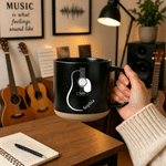 Personalised Line Art Guitar 12 oz Ceramic Coffee Mug with Handle and Name Daily Use Birthday Gift for Guitar Player Friend