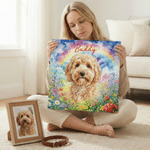 Personalised Rainbow Floral Watercolor Photo Giclee Canvas Prints Home Decor Memorial Gift for Pet Lover Family