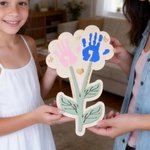 Personalised 1-2 Flower Handprints Wooden Sign with Name and Text Birthday Mother's Day Gift for Mom Women