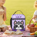 Personalised Cartoon Animals Plaid Insulated Lunch Bag with Name Portable Travel Picnic Use Back to School Gift for Kids Students