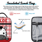 Personalised Cartoon Animals Plaid Insulated Lunch Bag with Name Portable Travel Picnic Use Back to School Gift for Kids Students