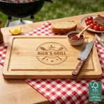Henkilökohtainen BBQ Grill Master FSC Charcuterie Bambu leikkuulauta nimi ja päivämäärä Housewarming häät syntymäpäivälahja perheelle ystävät